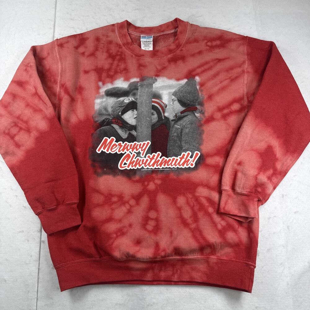 Junk Food A Christmas Story Sweatshirt S Red Tie Dye Flagpole Merry Christmas